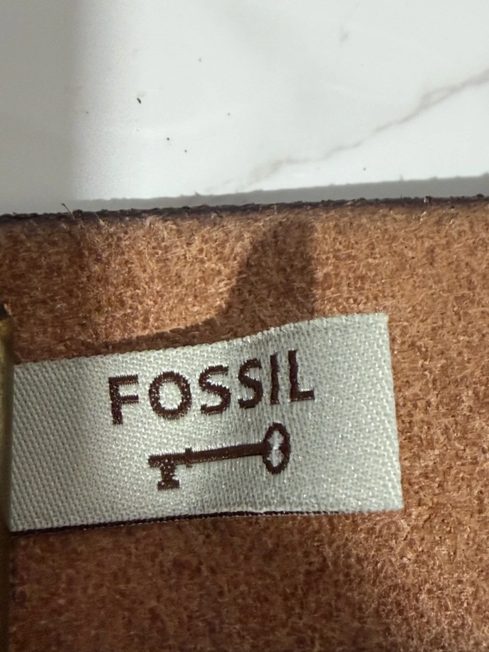 Fossil Brown Tooled Leather Women's Belt with Unique Design and Brass Buckle - S